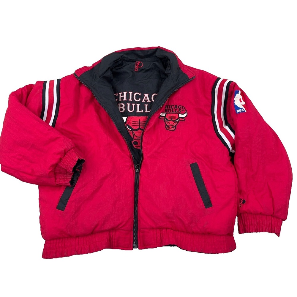 Vintage Chicago Bulls Puffer Jacket Men XL Reversible 90s Red Black Embroidered